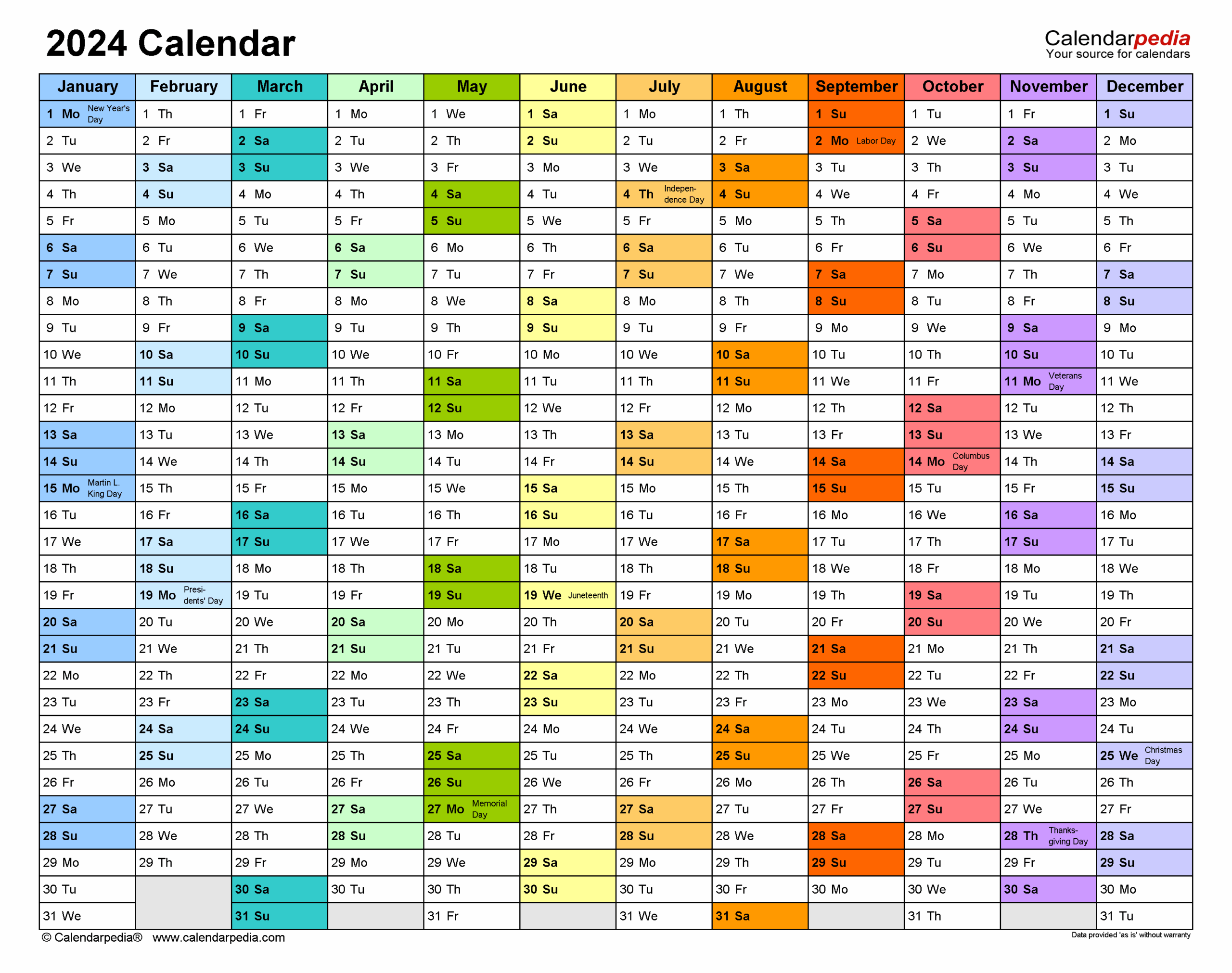 2024 Calendar Free Printable PDF Templates Calendarpedia