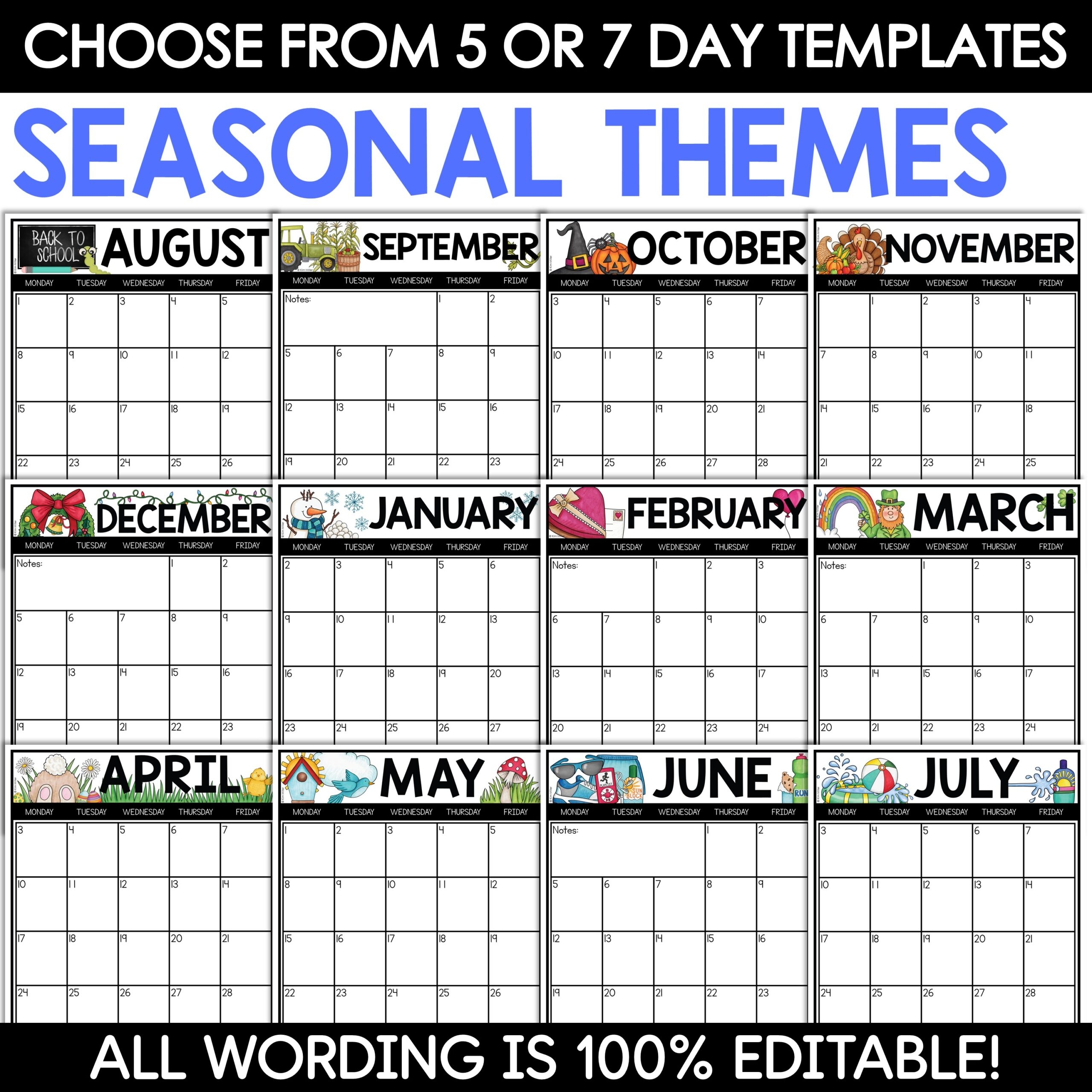 Printable Editable Monthly Calendar