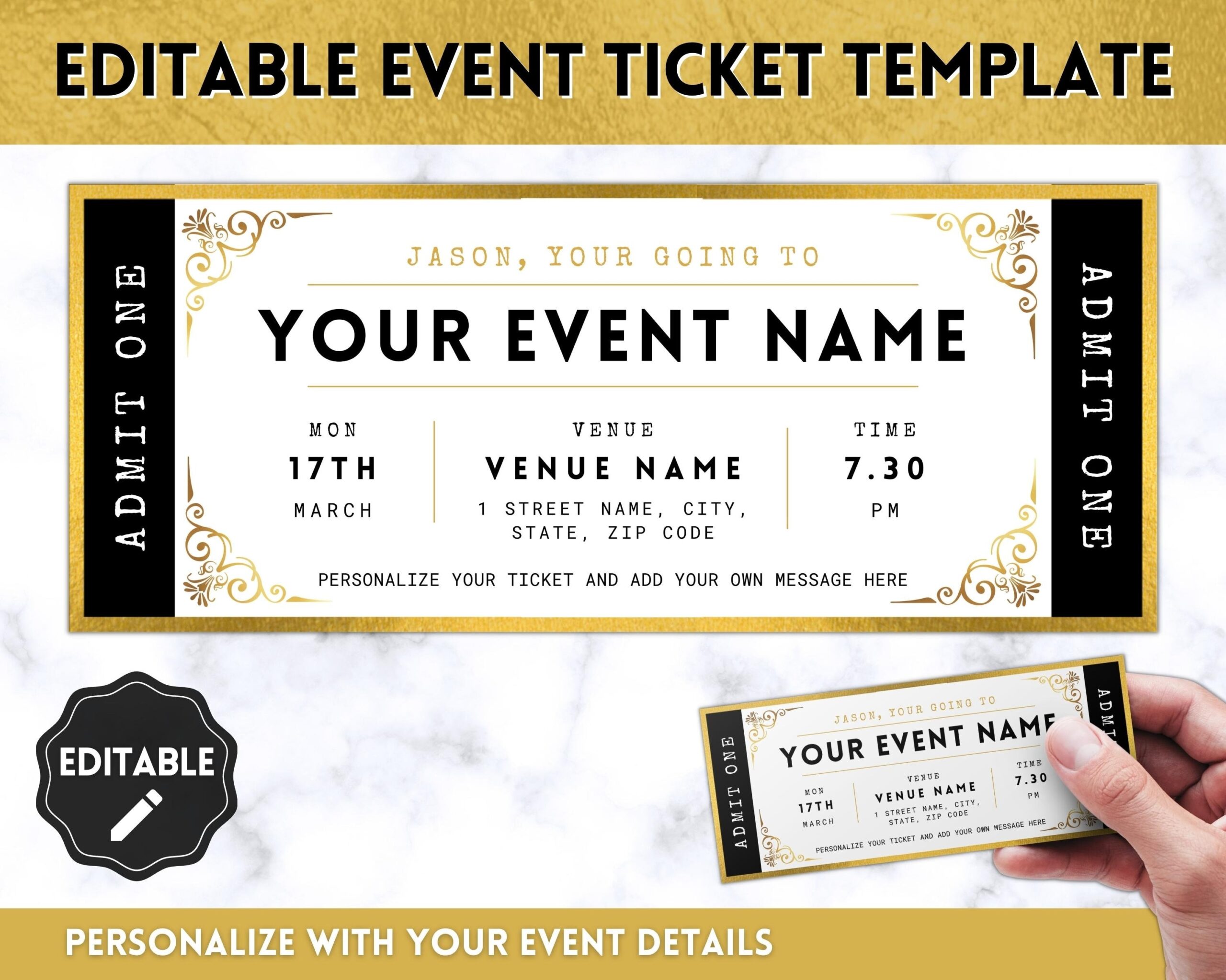 EDITABLE Event Ticket Template DIY Event Printable Surprise Getaway Invitation Christmas Gift For Him Musical Theatre Show Concert Etsy