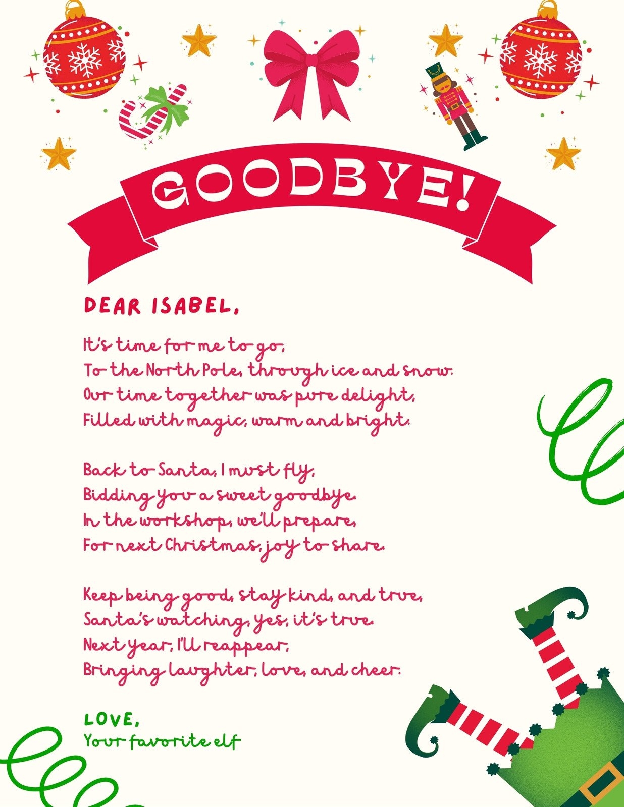 Free Printable Editable Elf On The Shelf Goodbye Letter