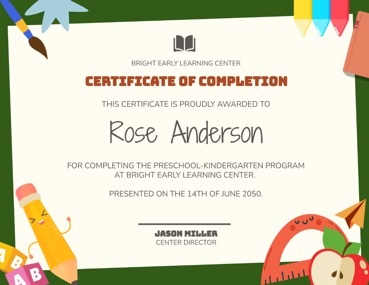 Editable Free Printable Kindergarten Certificate Templates