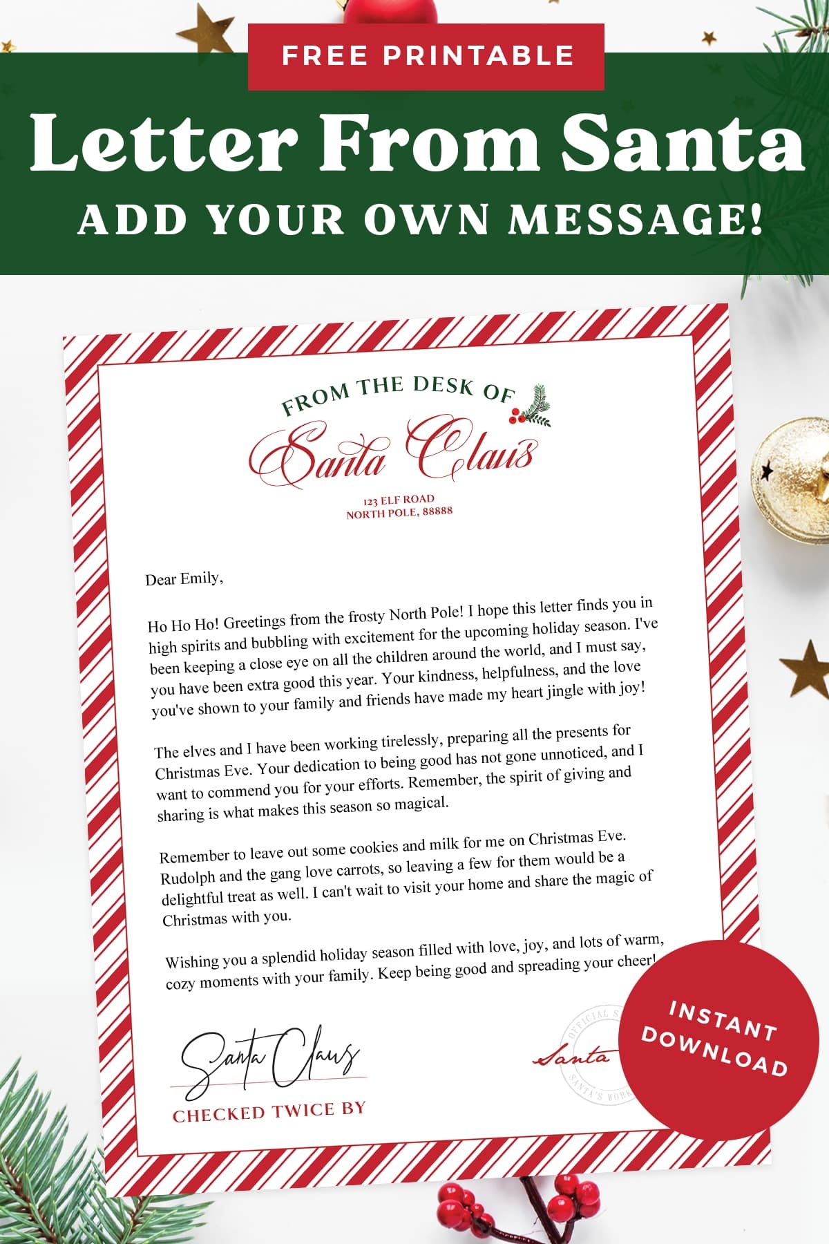 Editable Free Printable Letter From Santa Template Word