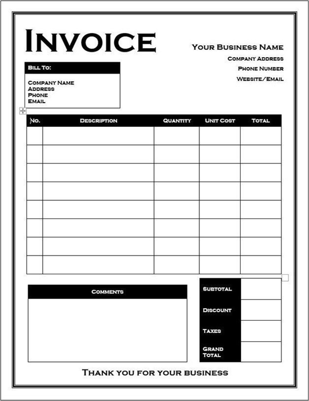 Editable Printable Invoice Template