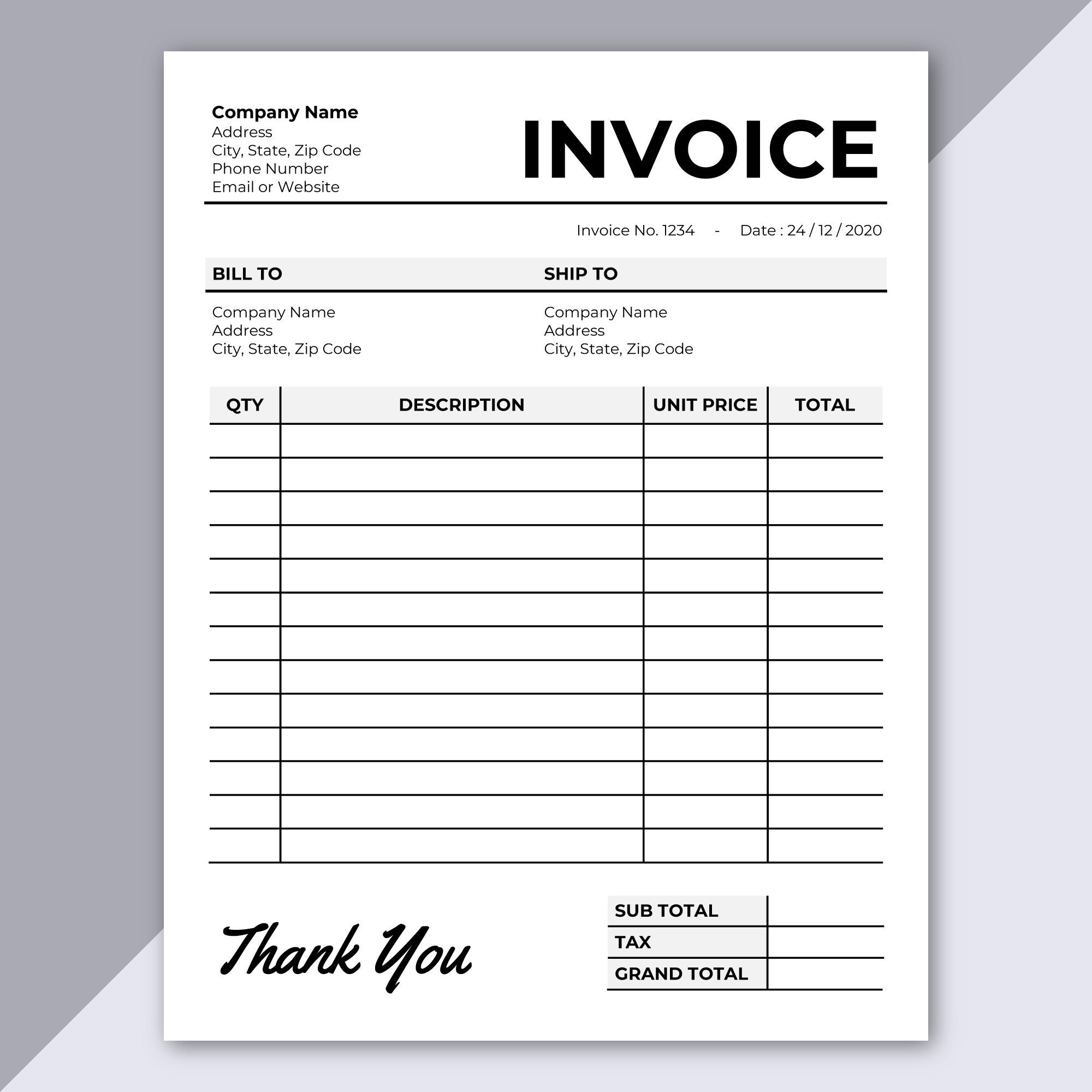 Invoice Template Printable Invoice Editable Invoice Receipt Microsoft Word Invoice Digital Order Form A4 US Letter Size Etsy Norway