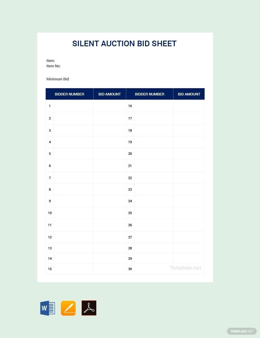 Editable Printable Silent Auction Bid Sheets Pdf