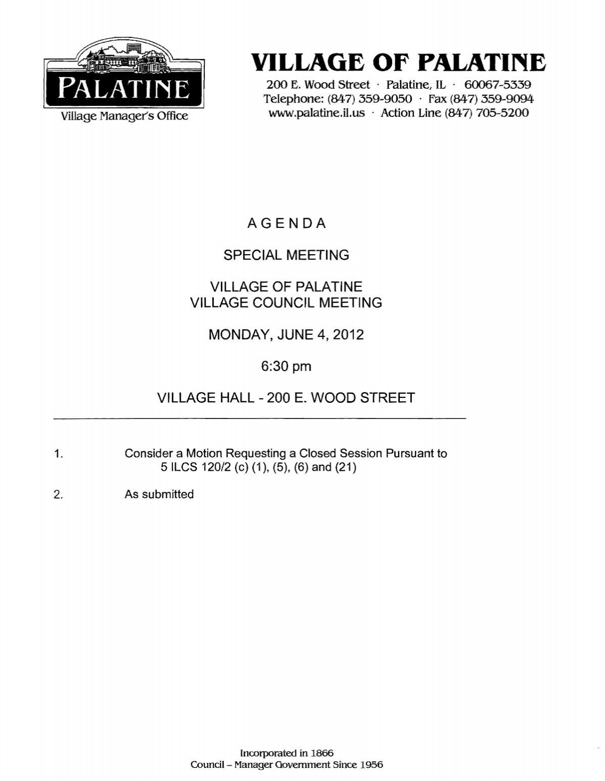 1 Village Of Palatine
