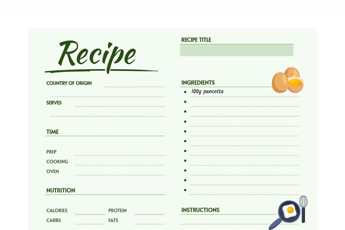 Template Food Recipe List Printable Editable