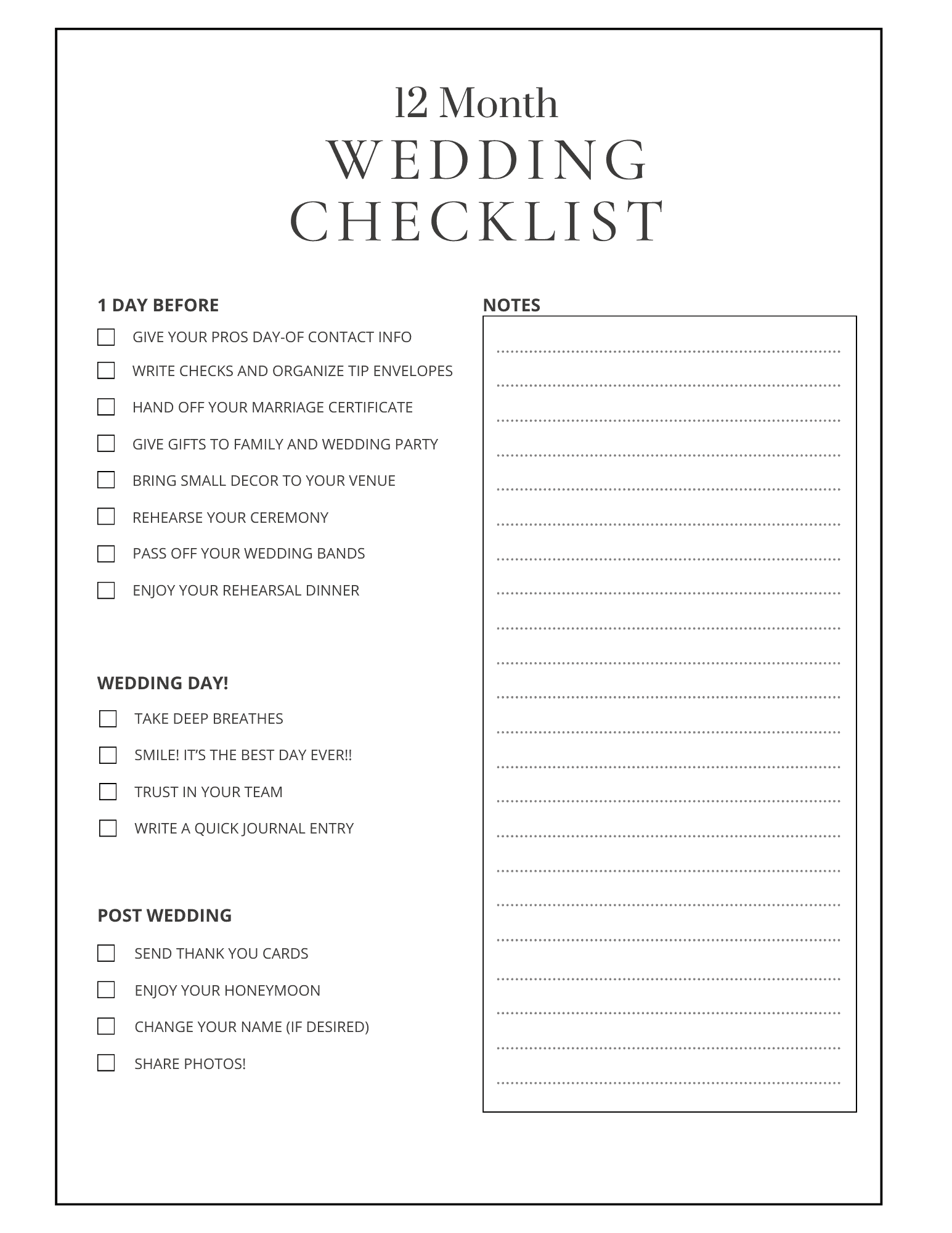 Wedding Planning Free Printable Editable