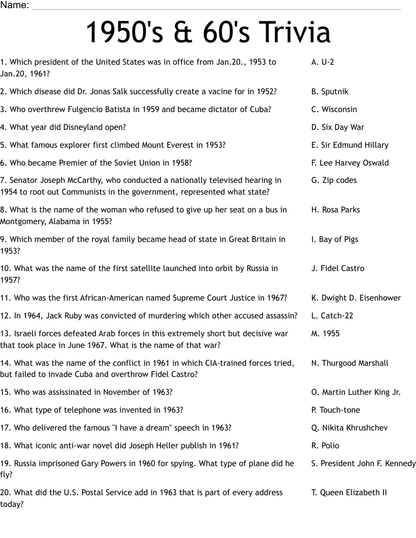 Name That Celebrity 50s Edition Printable