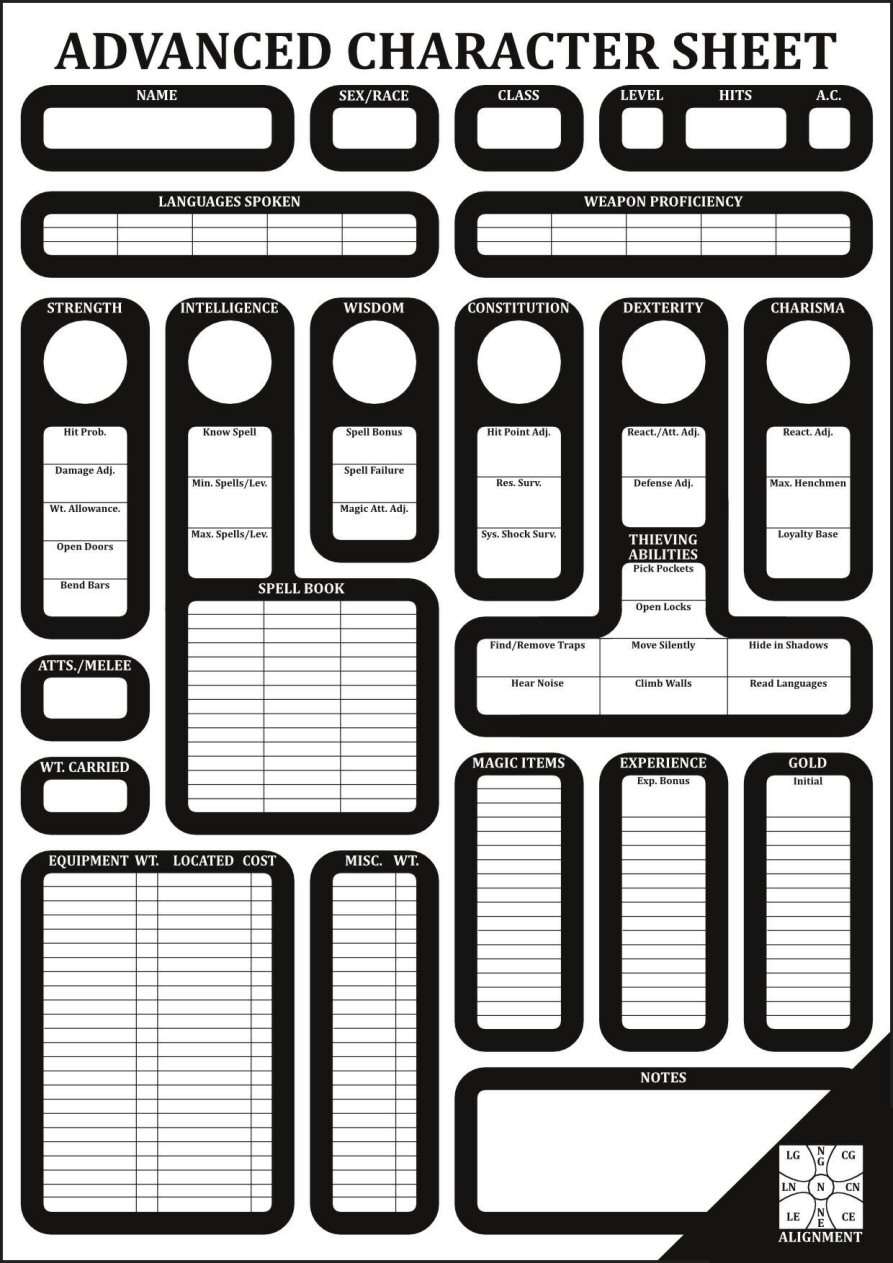 1st Ed Advanced Character Sheet Gold Piece Publications DriveThruRPG
