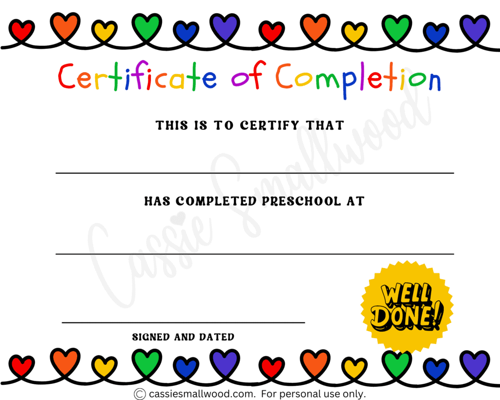 Editable Preschool Certificate Printables