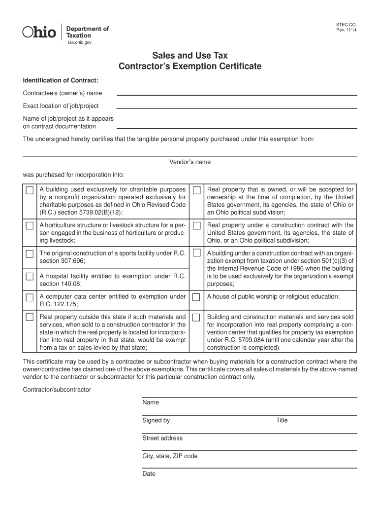Free Editable Printable Blank Ohio Tax Exempt Form