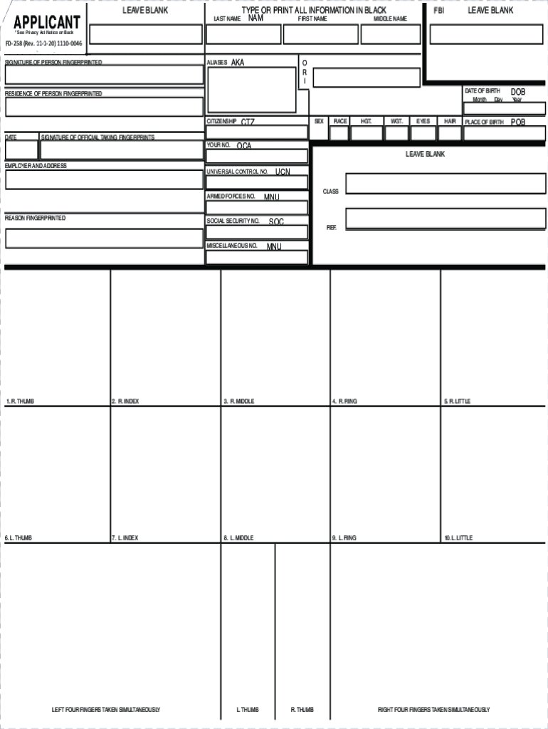 2020 2025 Form FBI FD 258 Fill Online Printable Fillable Blank PdfFiller