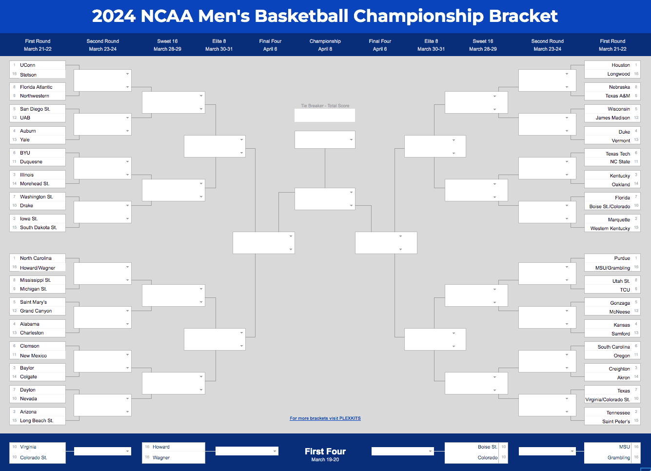 2025 March Madness Bracket Excel Google Sheets Template 