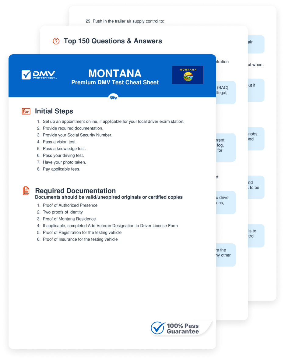 2025 Montana DMV Permit Test Cheat Sheet 99 Pass Rate 