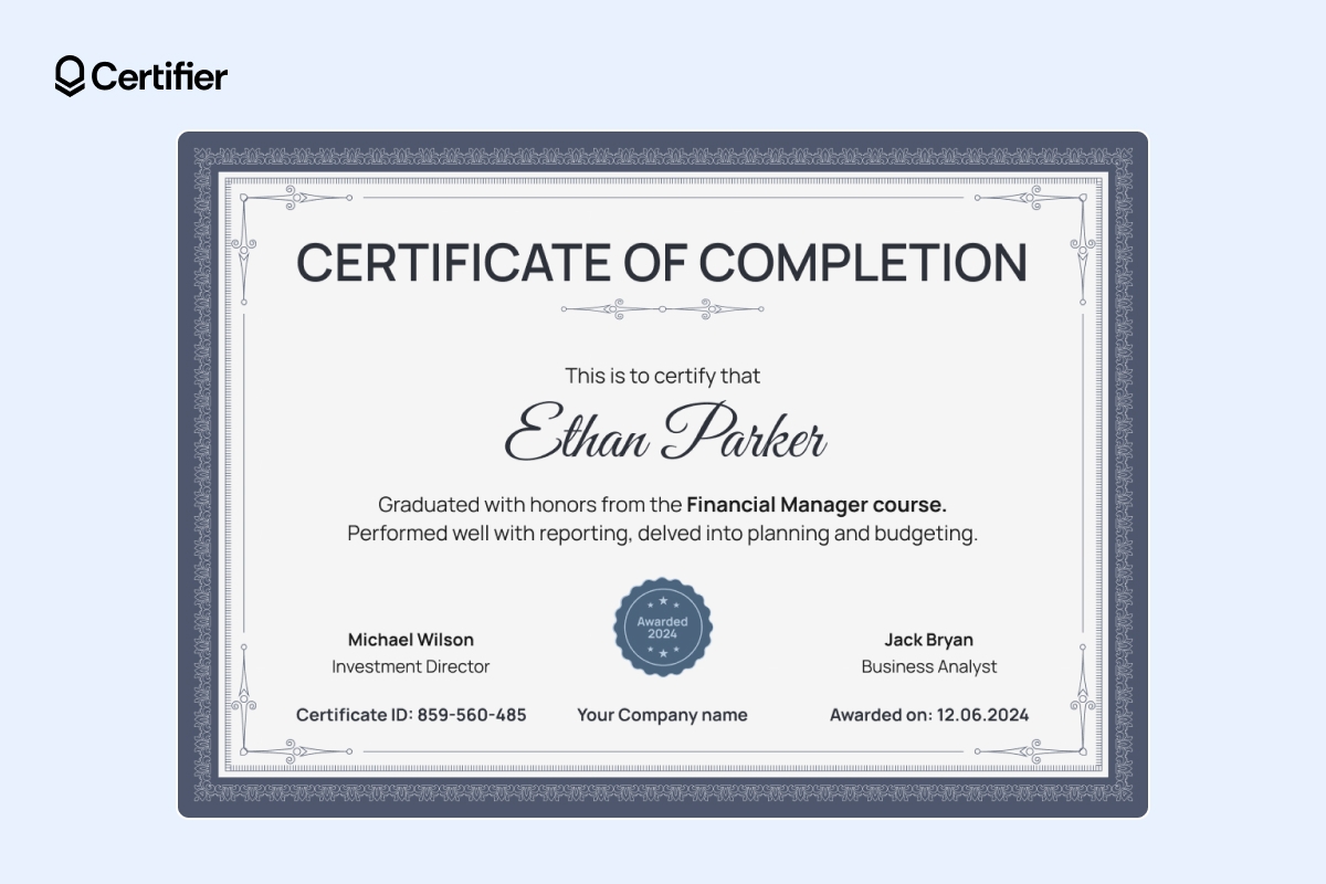Printable Editable Certificate Of Completion