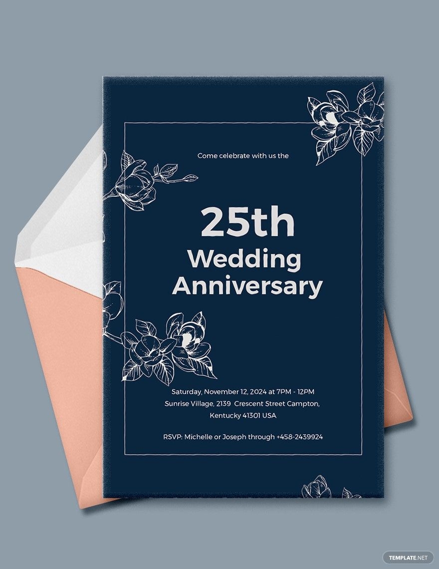 25th Wedding Anniversary Invitations Template In Pages Illustrator Word Publisher PSD PDF Outlook Download Template