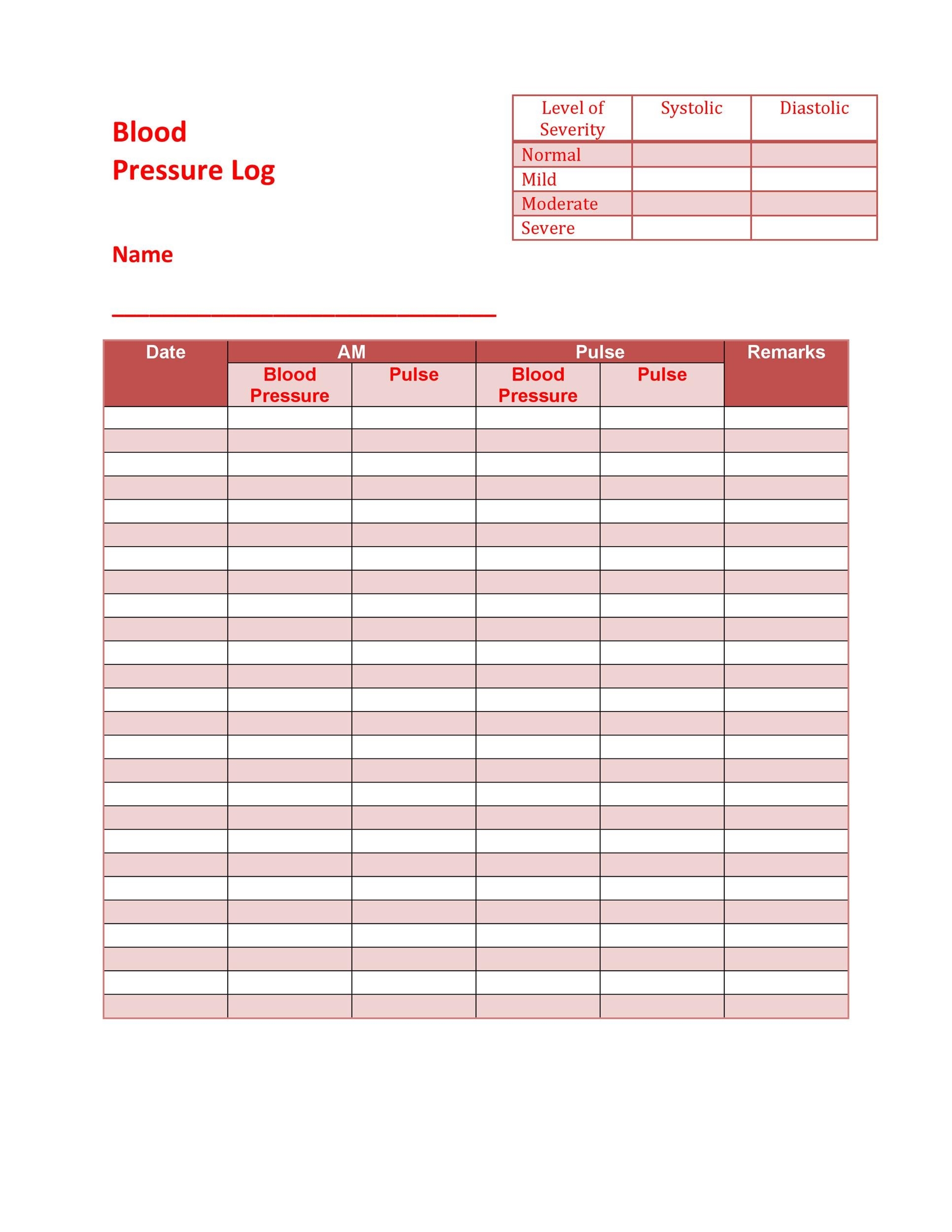 Heart Rate Monitor Template Printable Editable Weekly Chart