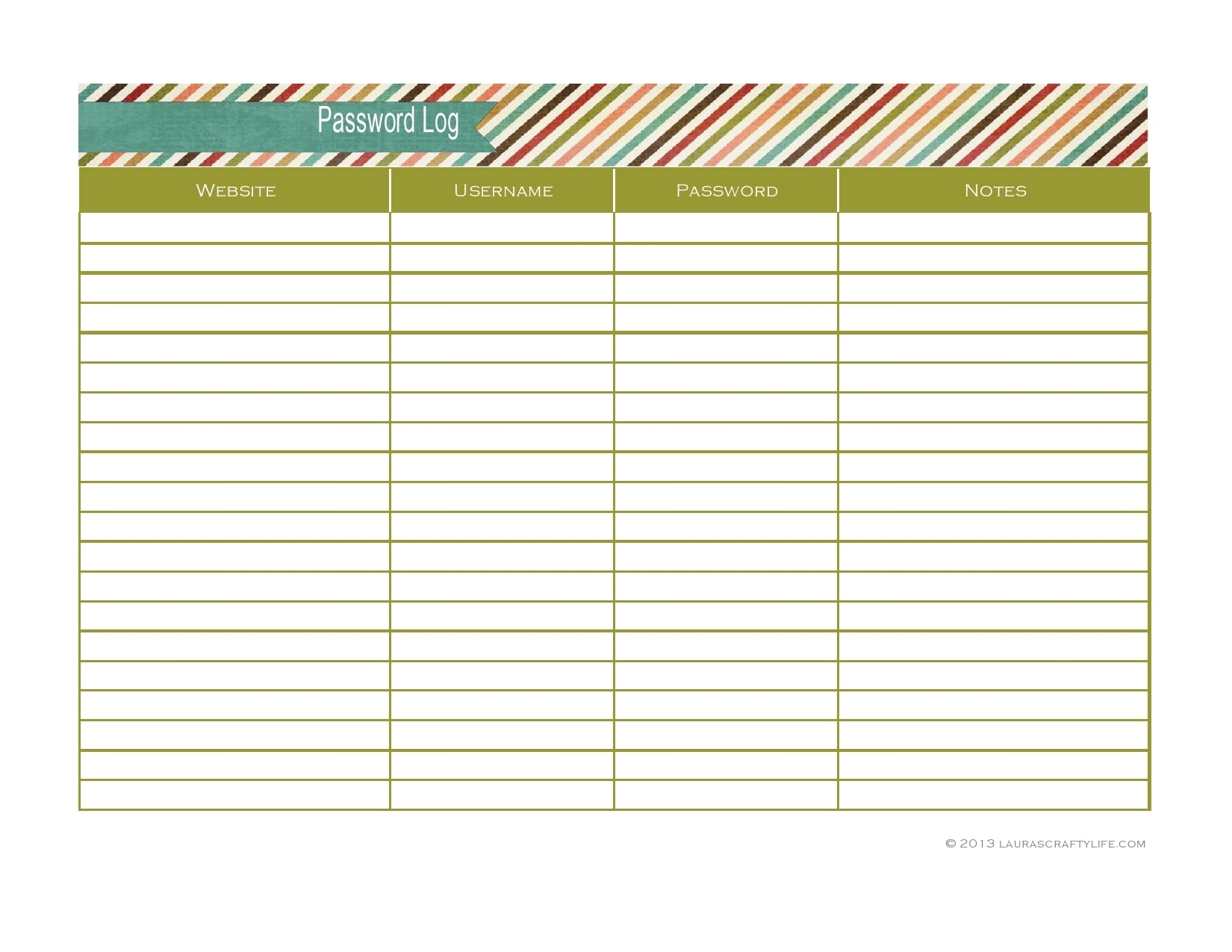 Editable Free Printable Password List