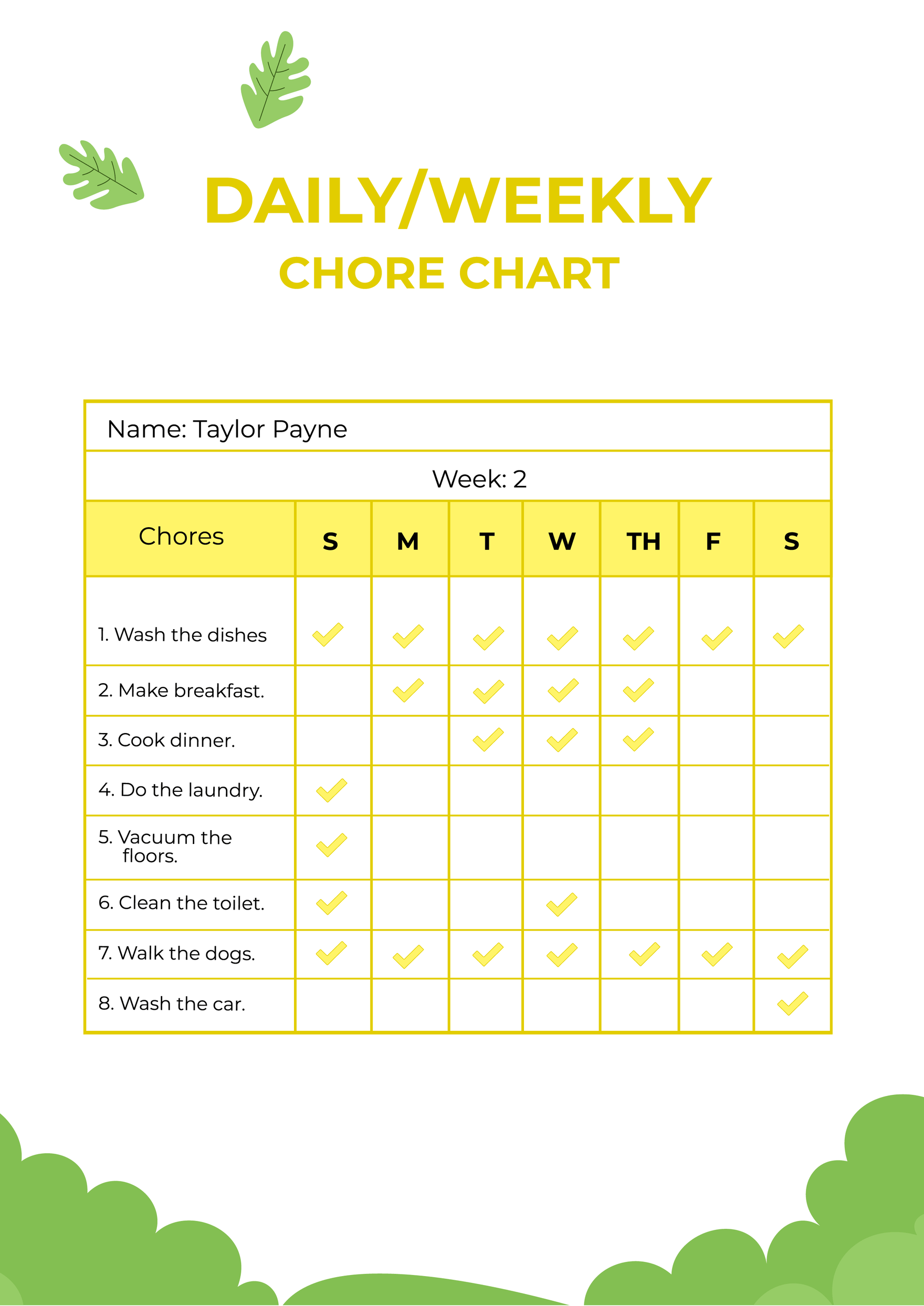Free Editable Printable Chore Charts Adult Excell