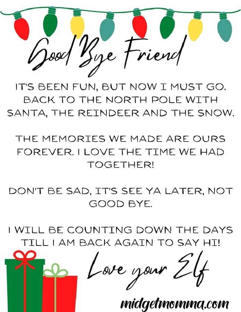 Free Editable Printable Elf Good Bye Letter