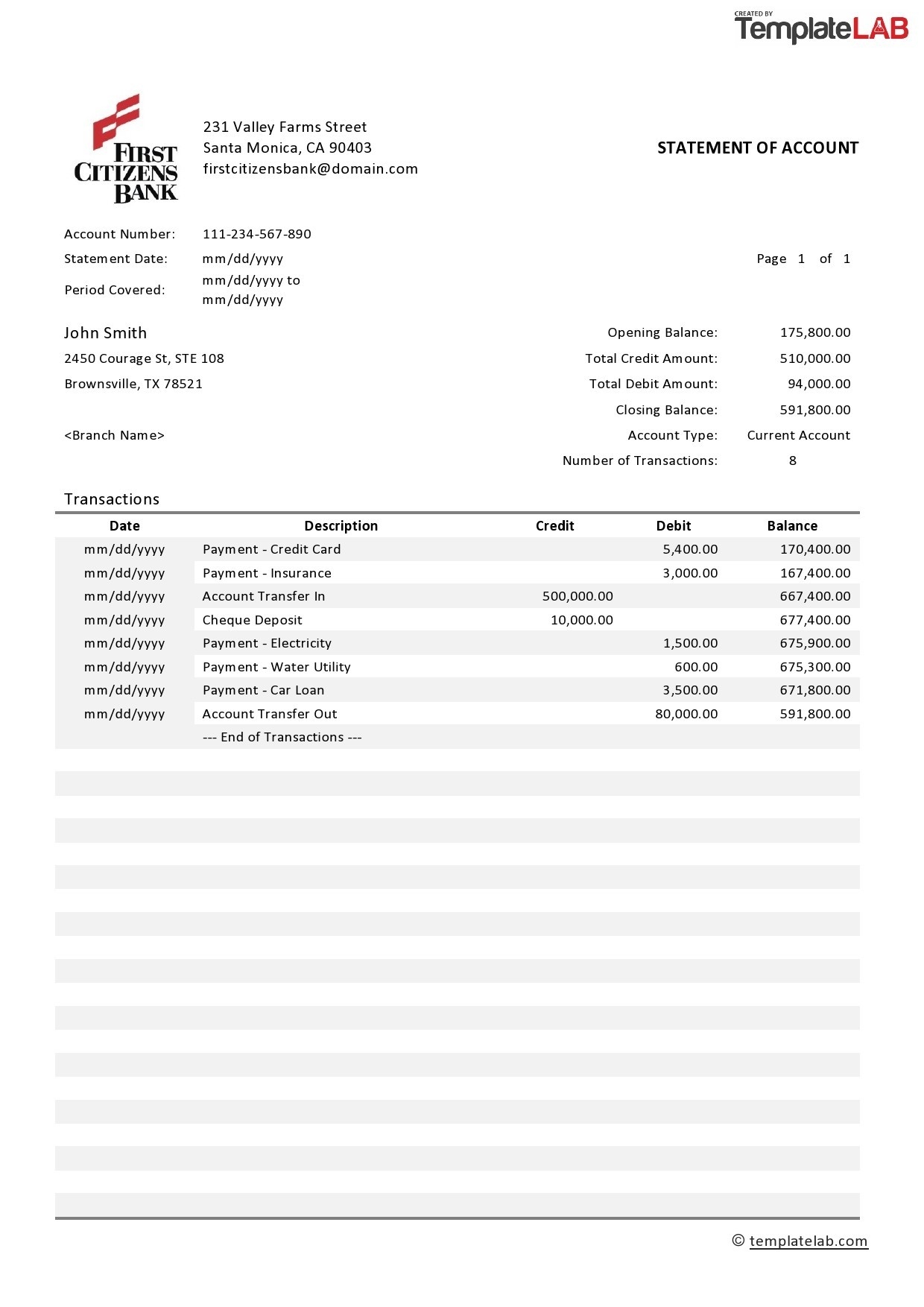 Printable Fillable Editable Wells Fargo Bank Statement Template