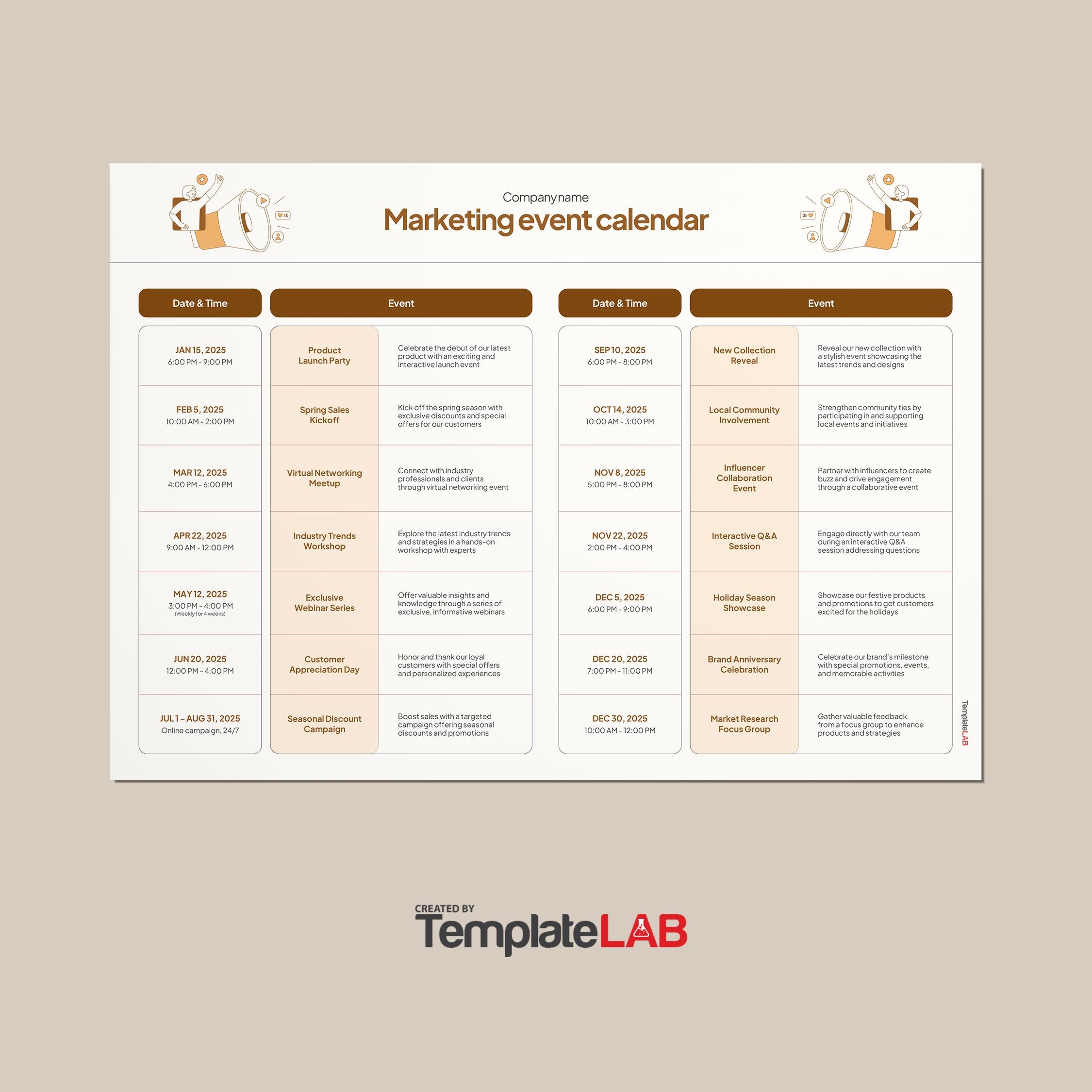 Activity Calendar Printable Editable Free