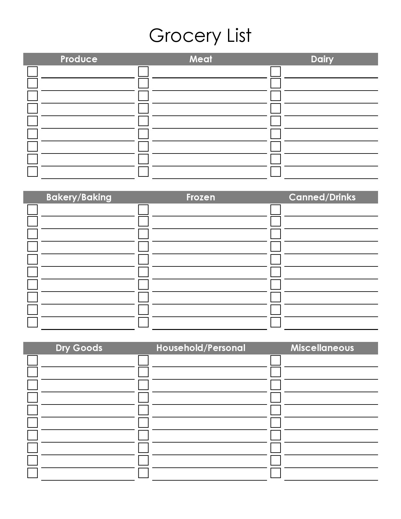 Printable Editable Grocery List By Category