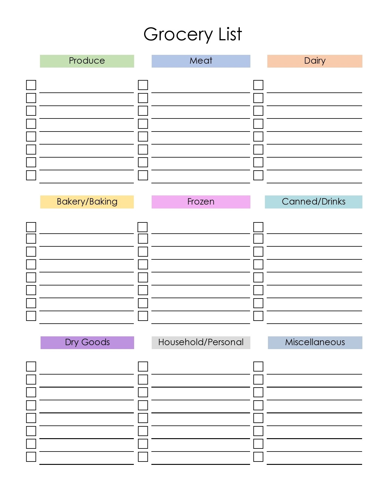 Free Editable Printable Grocery List Template Free