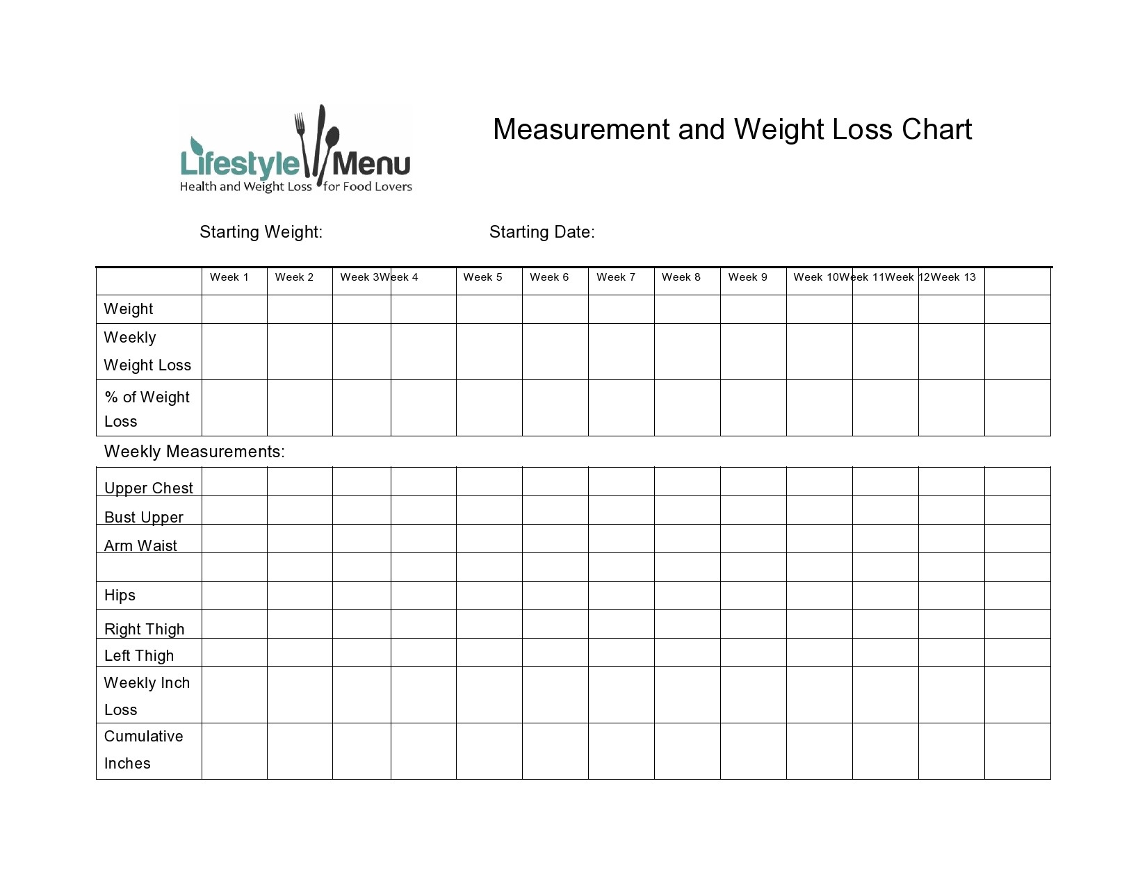 40 Blank Weight Loss Tracker Templates Monthly Weekly 