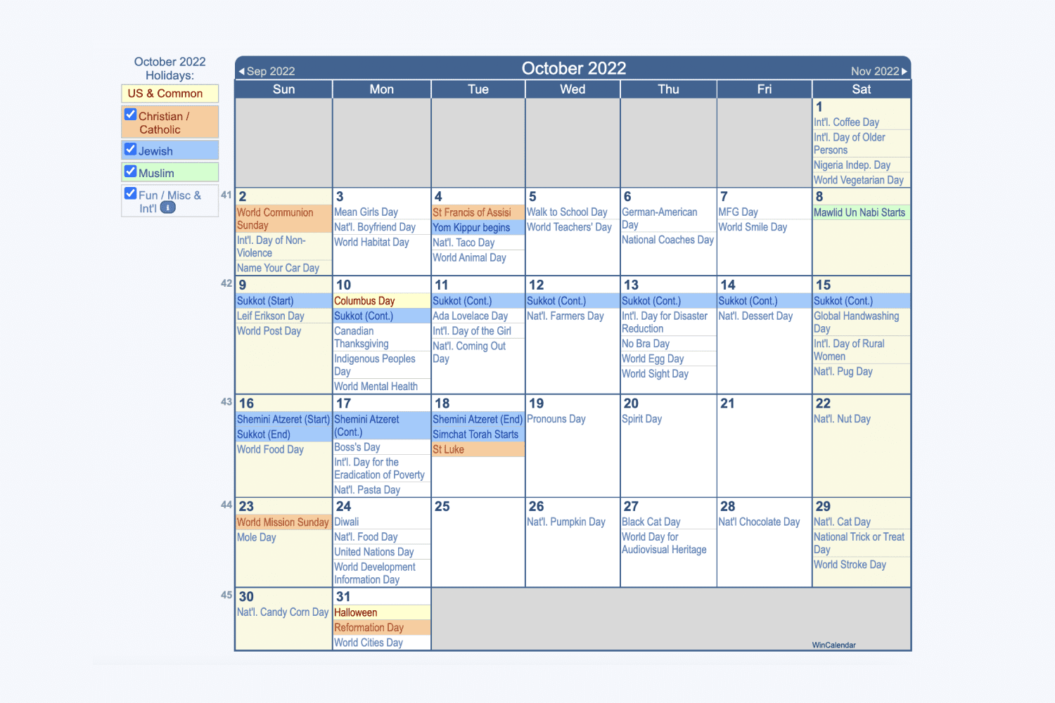 40 Free Printable October Calendars 2022