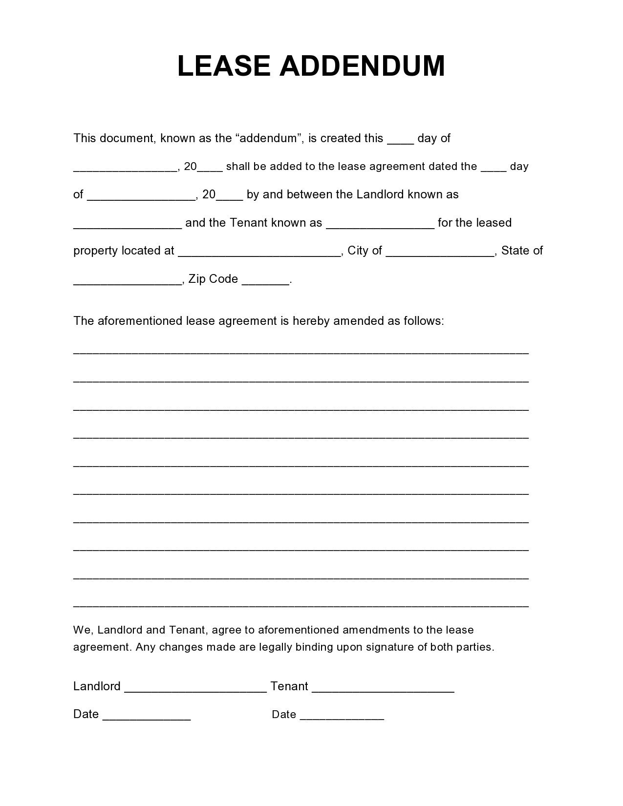 Free Lease Amendment Editable And Printable