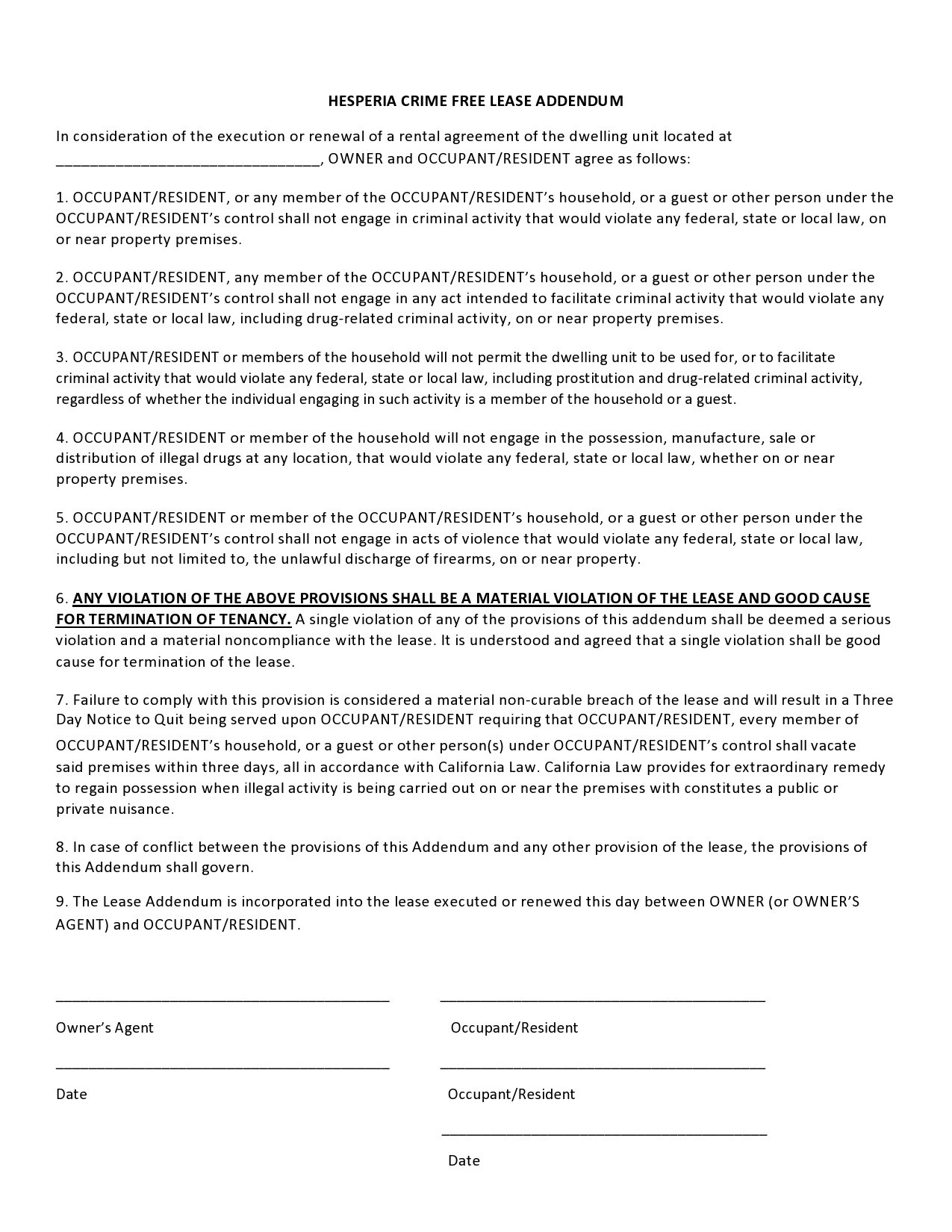 Free Editable And Printable Admended Residential Lease In Indiana