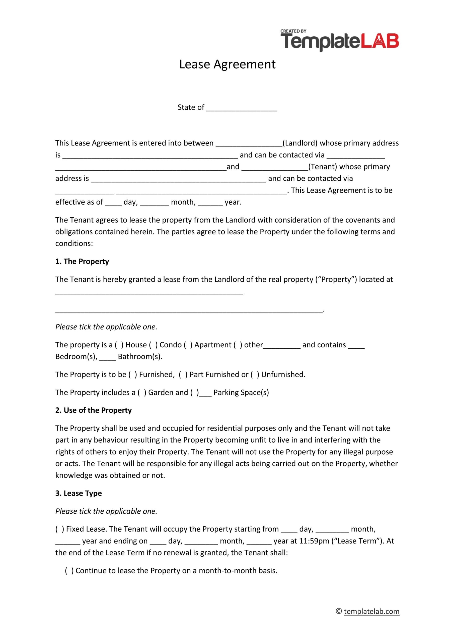 Printable And Editable Residential Lease Form