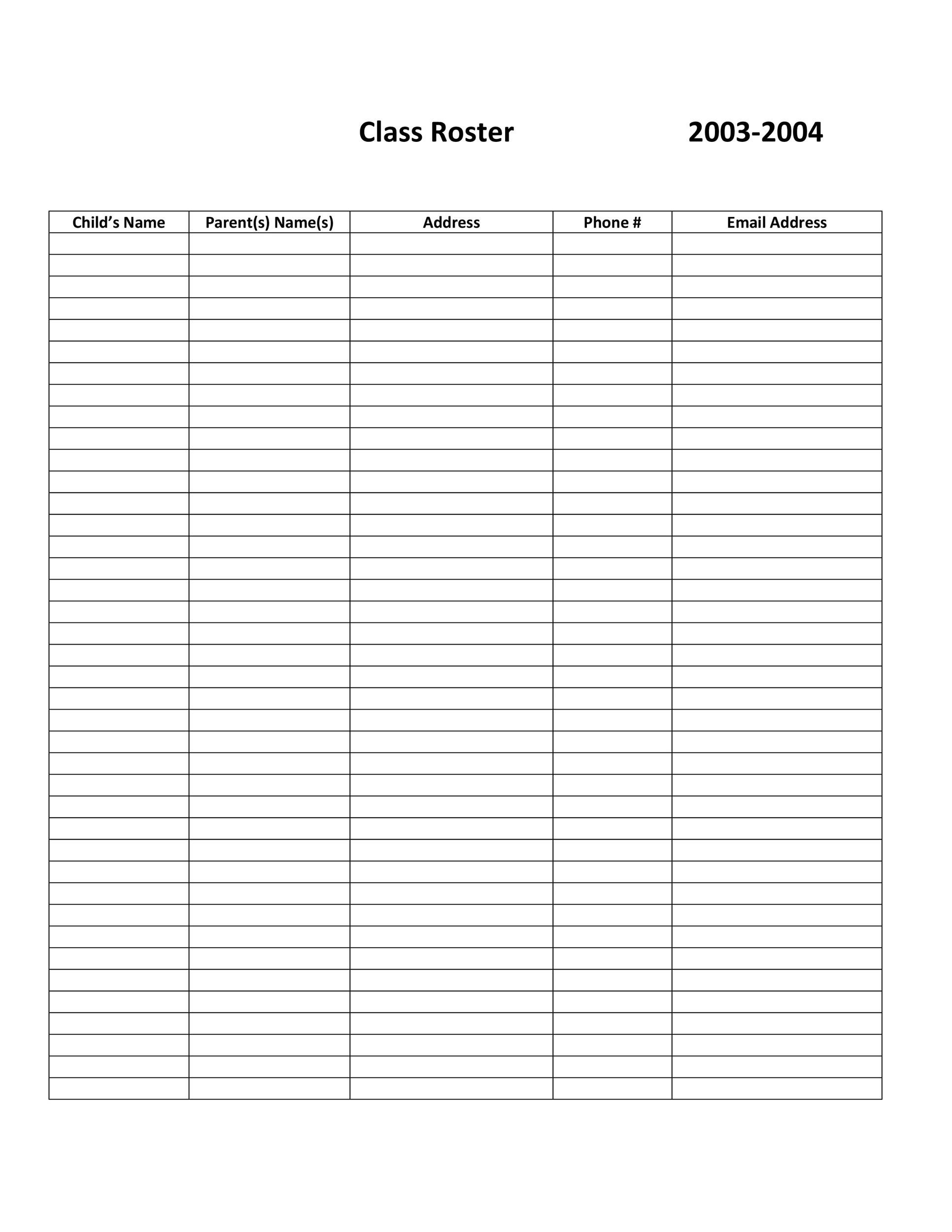 46 Class Roster Templates Class List Examples 
