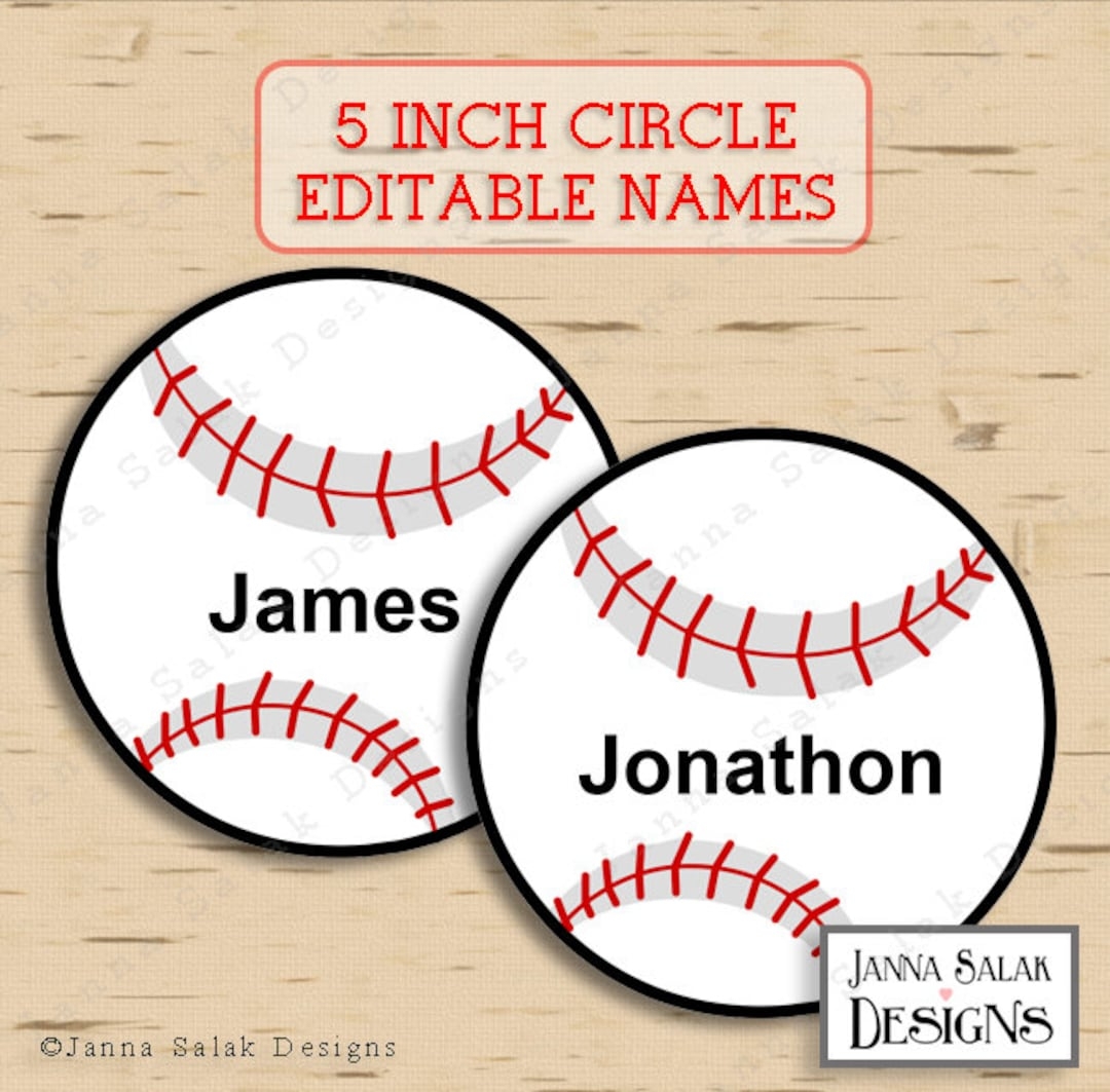 5 Baseball Tags With Editable Names INSTANT DOWNLOAD DIY Pdf Etsy