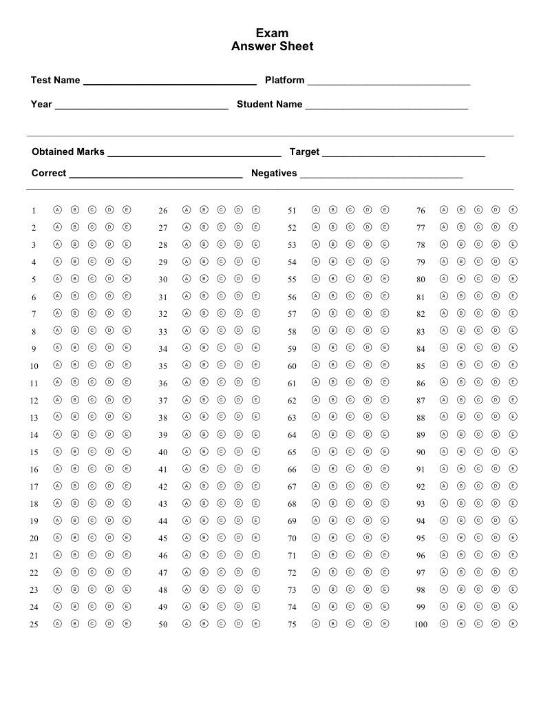 5 Option 100 Mcqs Bubble Sheet Notability Gallery