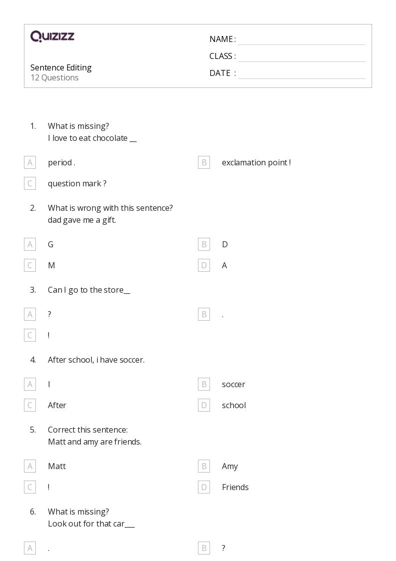 50 Editing Worksheets For 2nd Class On Quizizz Free Printable Worksheets Library