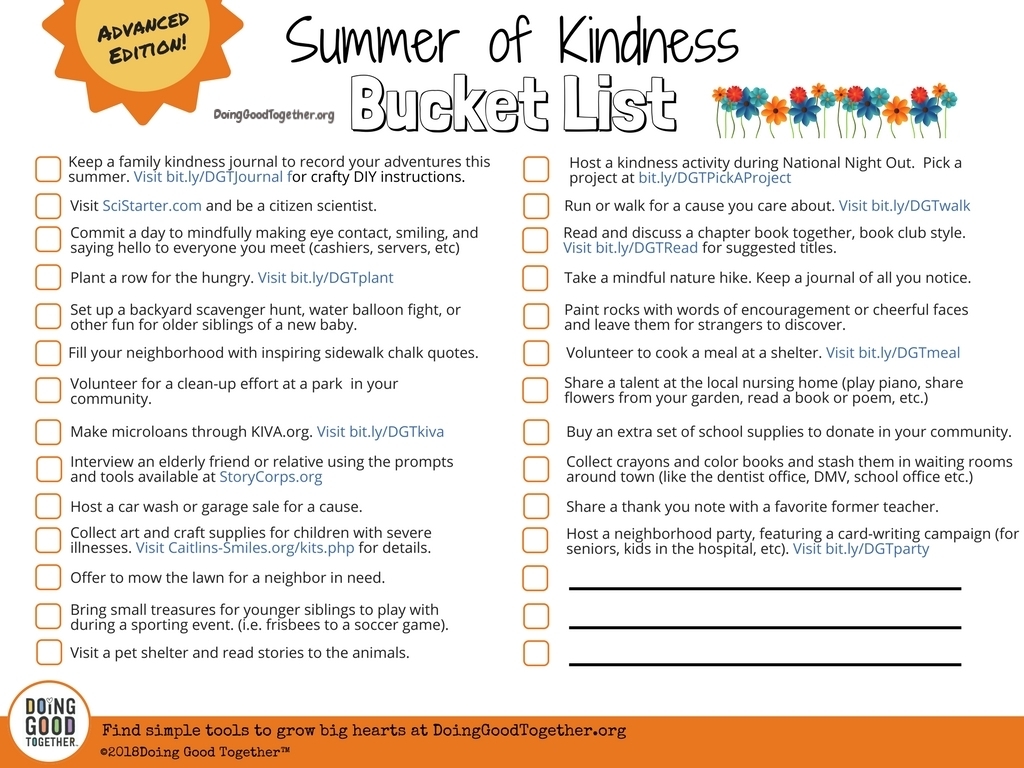 Printable Kindness Challenge Checklist School Edition