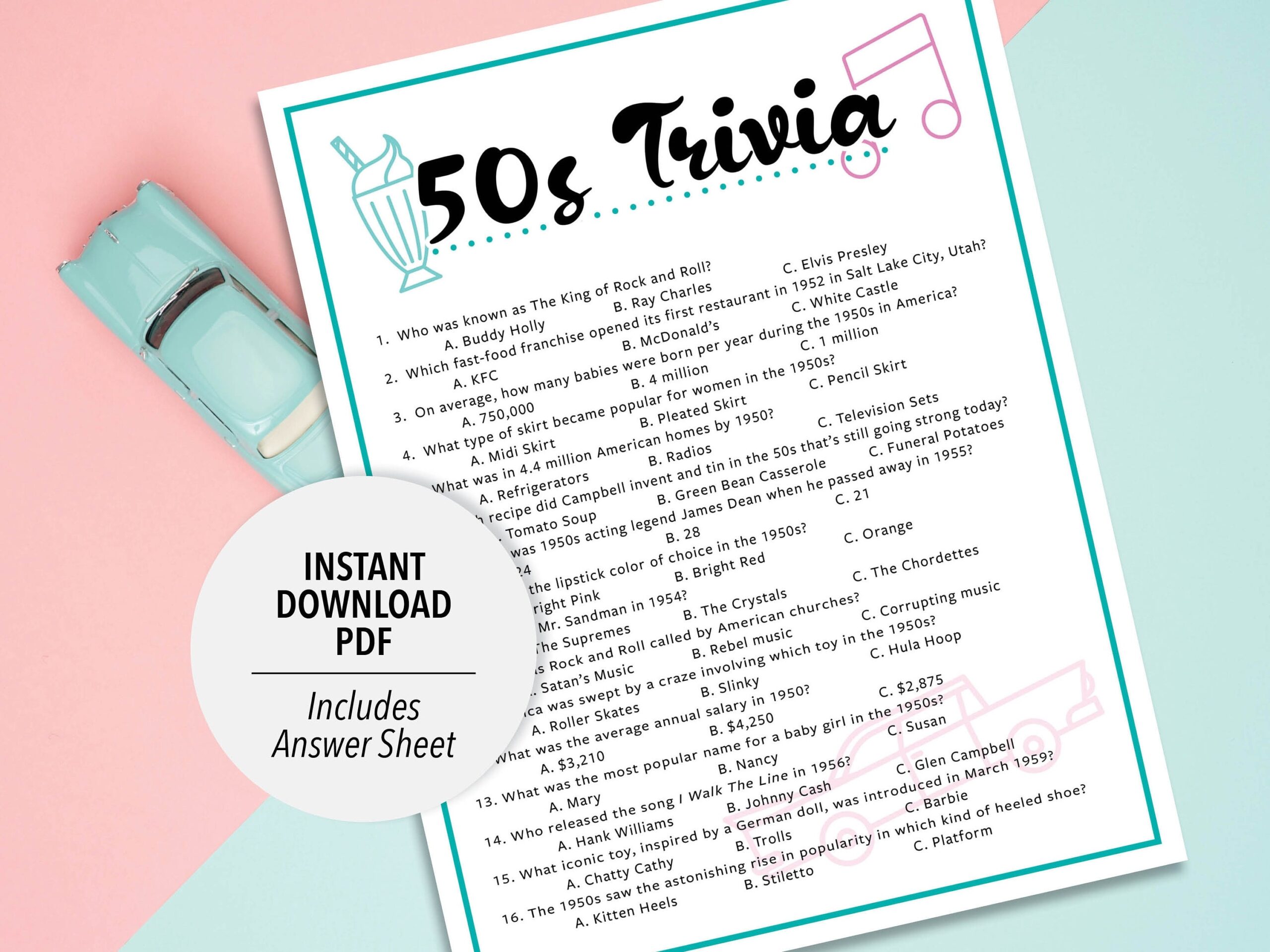 50s Trivia Etsy
