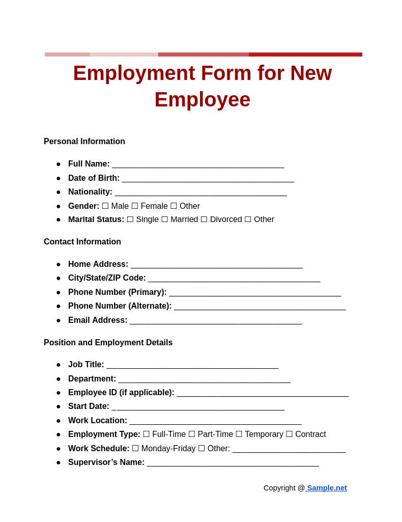 54 FREE New Employee Form Samples To Download