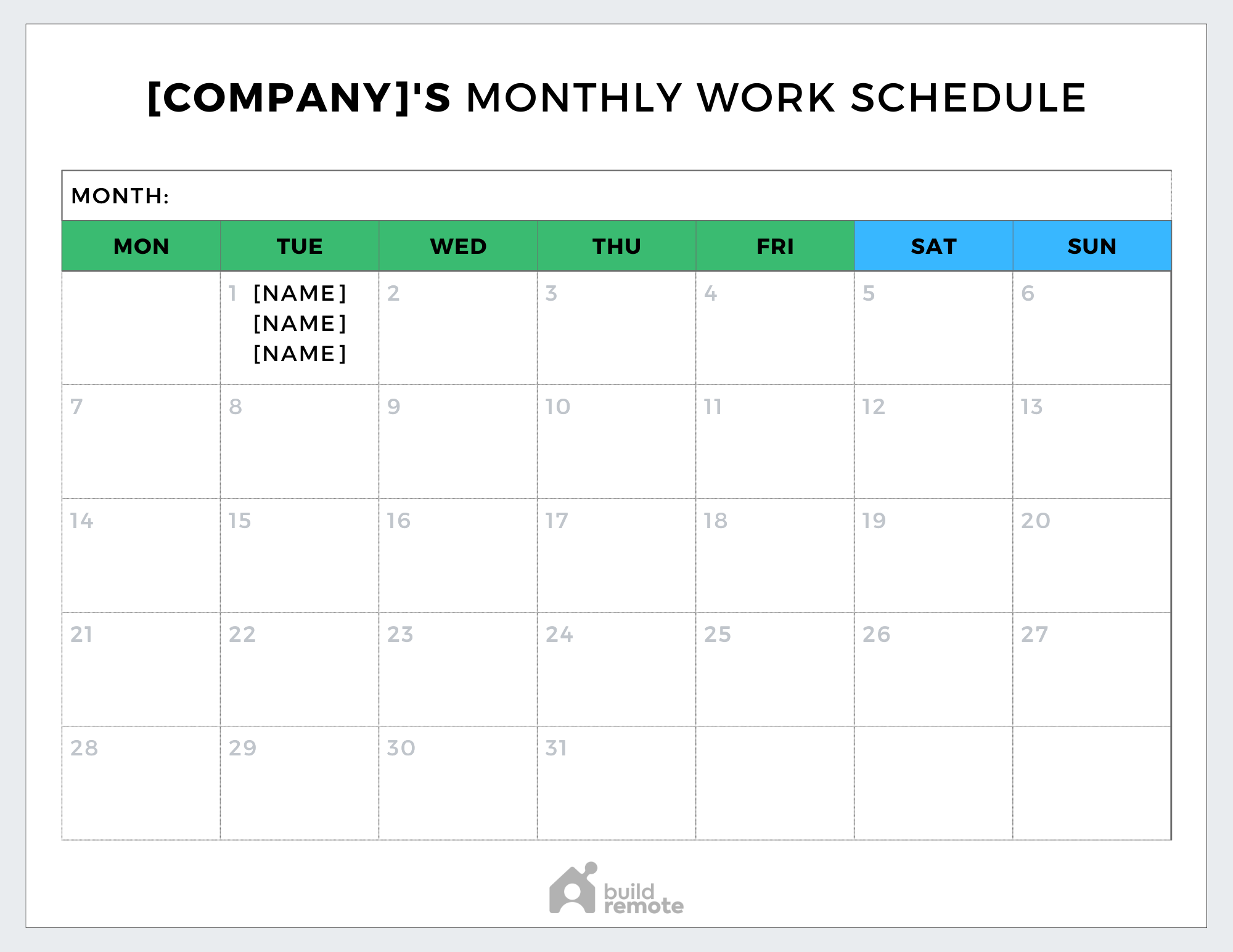 Printable Editable Job Calendar