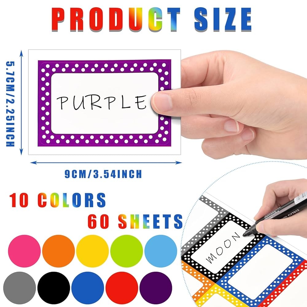 600 Pcs Polka Dot Name Tag Stickers Colorful Border Name Labels Kids Name Stickers Self Adhesive Classroom Labels School Subject Labels For Home School Office Storage Package Supplies 60 Sheets Buy Online