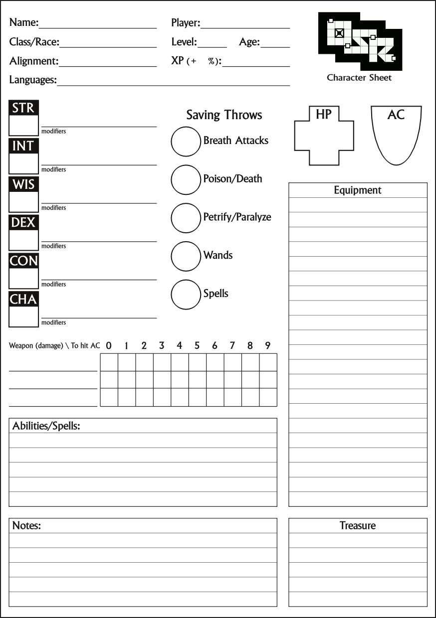 A5 B X OSR Character Sheet Gold Piece Publications DriveThruRPG