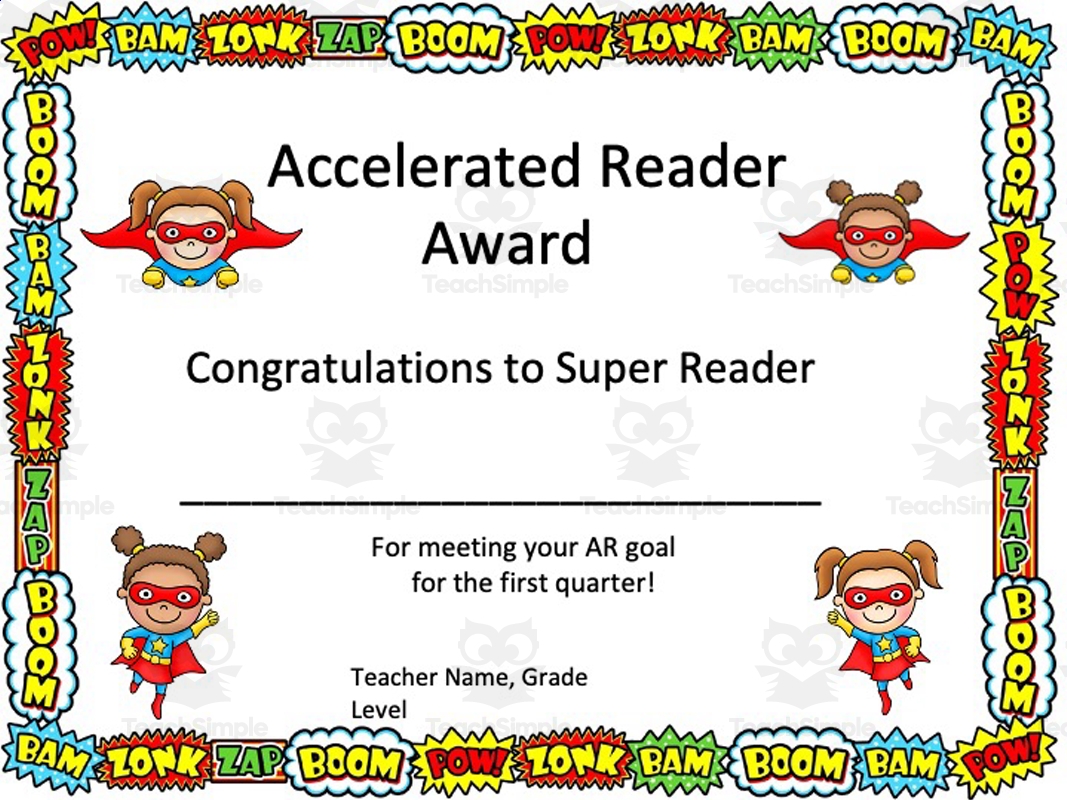 Accelerated Reader Award Certificates Super Hero Theme Editable Awards By Teach Simple