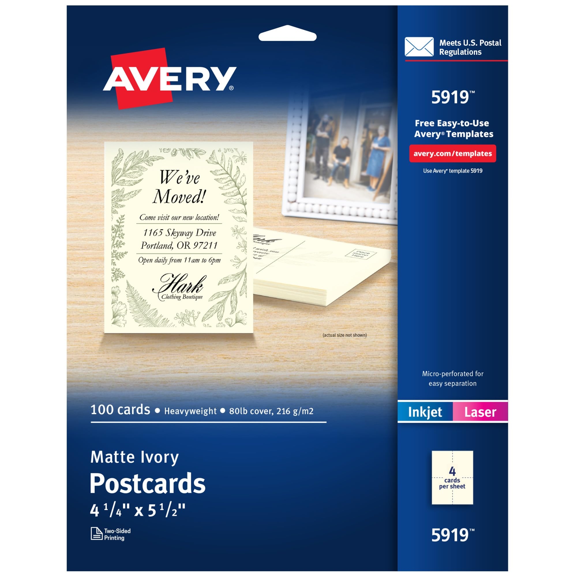 Amazon Avery Printable Postcards 4 25 X 5 5 Ivory 100 Blank Postcards For Laser And Inkjet Printers 5919 Office Products