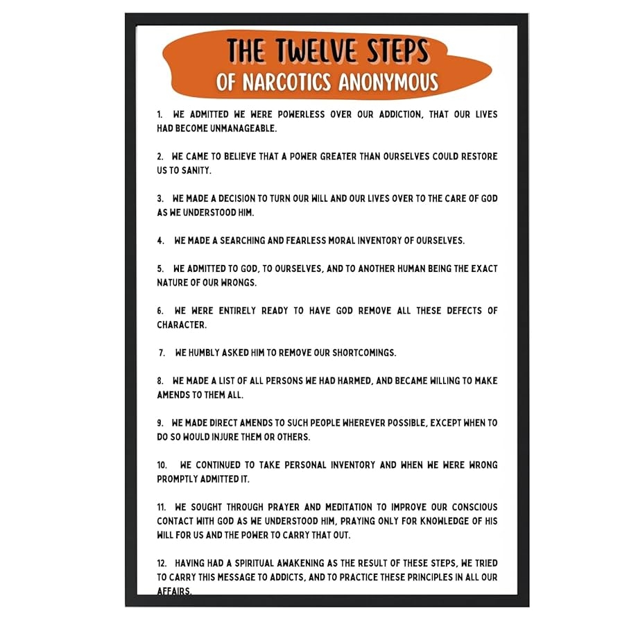 Amazon The 12 Steps Of NA Narcotics Anonymous Poster For Addiction Recovery Twelve Steps Narcotics Anonymous Quotes Print NA Daily Reflections Poster 12 Step Working Guide 11x17 In LAMINATED 