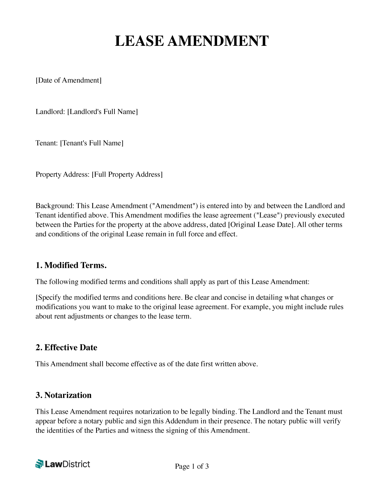 Amendement To Lease Agreement PDF Word Sample LawDistrict