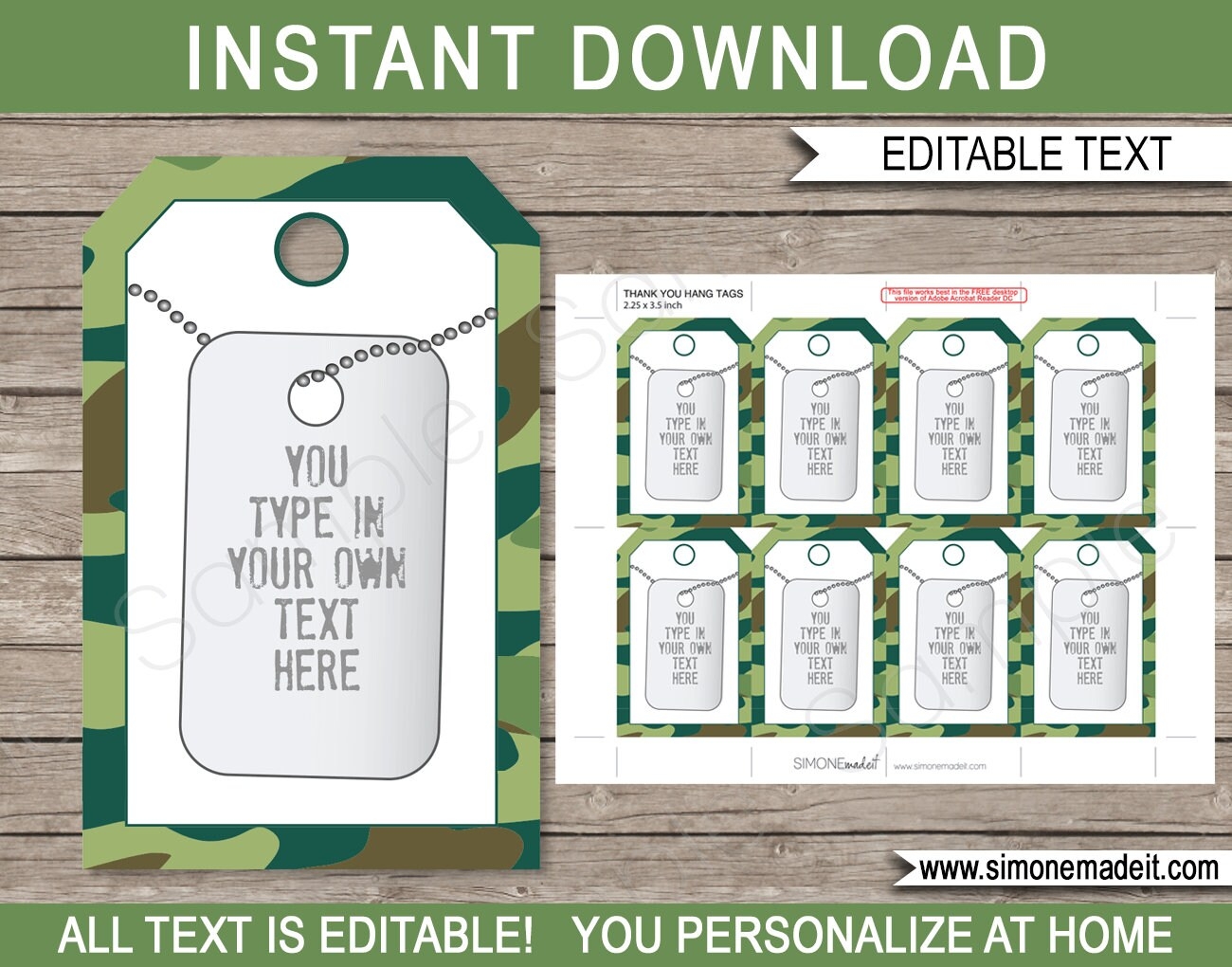 Army Favor Tags Template Printable Green Camo Birthday Party Thank You Tags Dog Tags Boot Camp Personalized EDITABLE TEXT DOWNLOAD Etsy