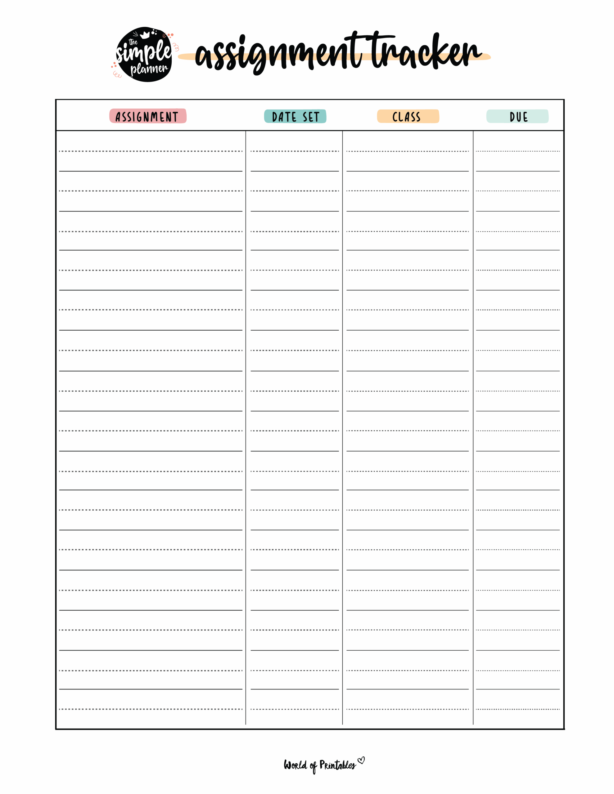 Printable Editable Assignment Charts